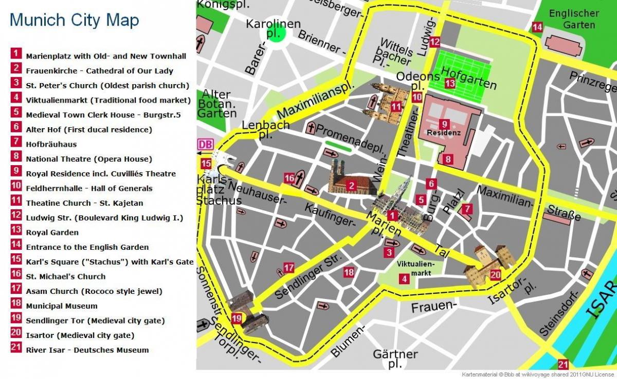 מפה של העיר מינכן, מרכז אטרקציות