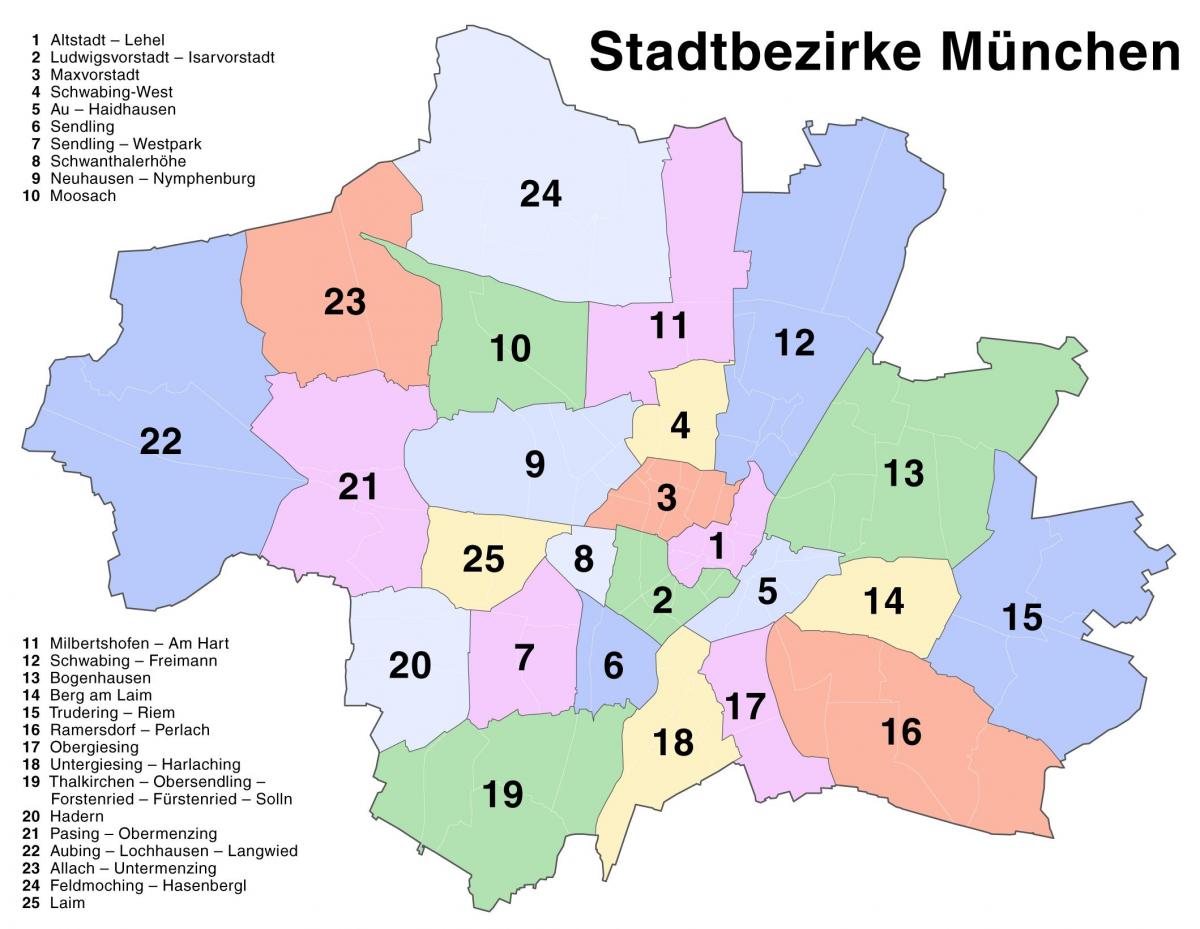מפה של מינכן הפרברים.