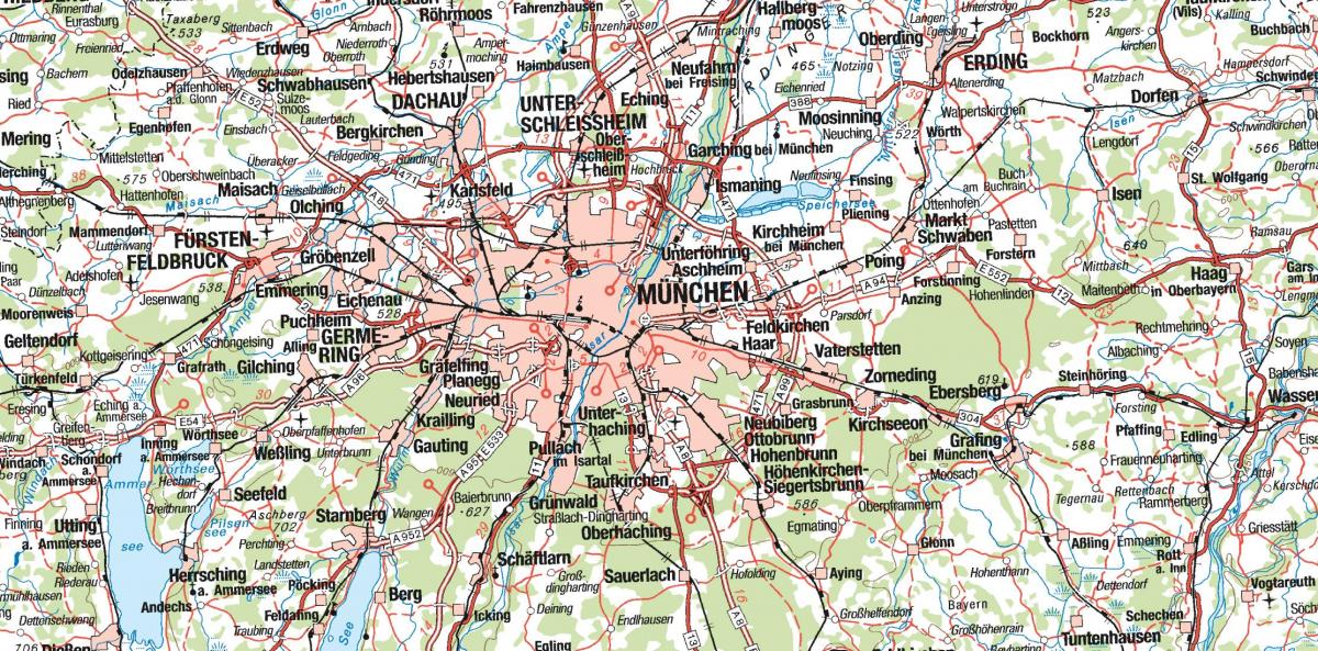 מפה של מינכן והסביבה ערים