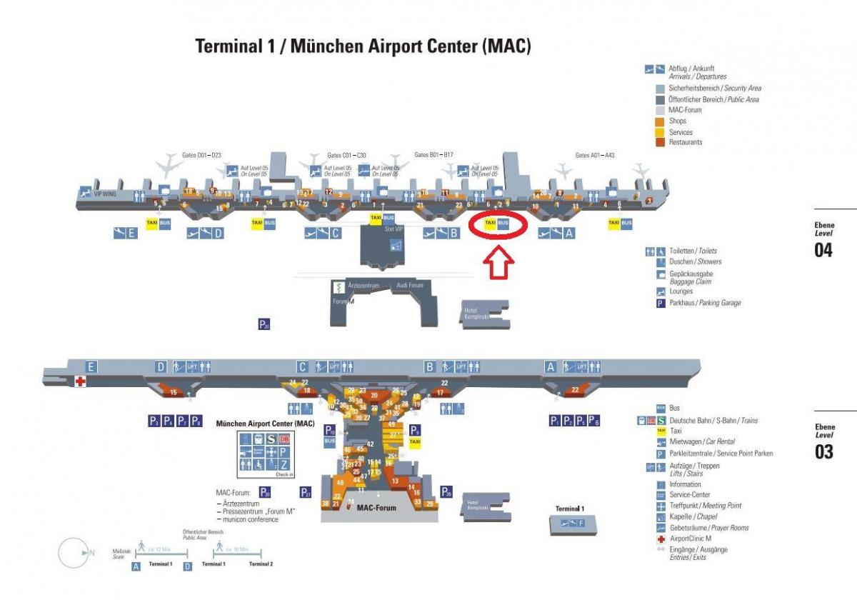 מפה של נמל התעופה של מינכן טרמינל 1